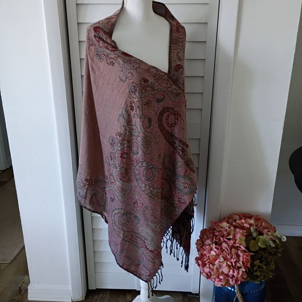 100% Cashmere Jerusalem Pashmina Shawl paisley print with fringe
